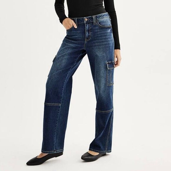 Juniors' Project Indigo Mid-Rise Cargo Straight-Leg Jeans Girls Size 15 - Picture 1 of 10